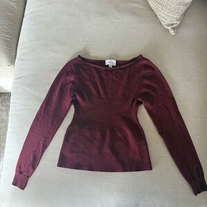 Who What Wear Maroon Long Sleeve Blouse - Burgundy- Ruched (M)